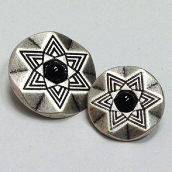 M-3186-Matte Antique Silver and Black Button, 2 Sizes 